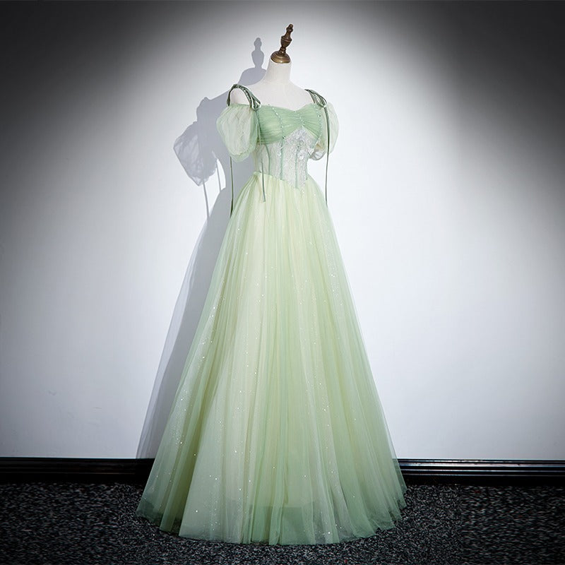 Green Fairy A Line Prom Dress Cute Tulle Formal Party Gown 650
