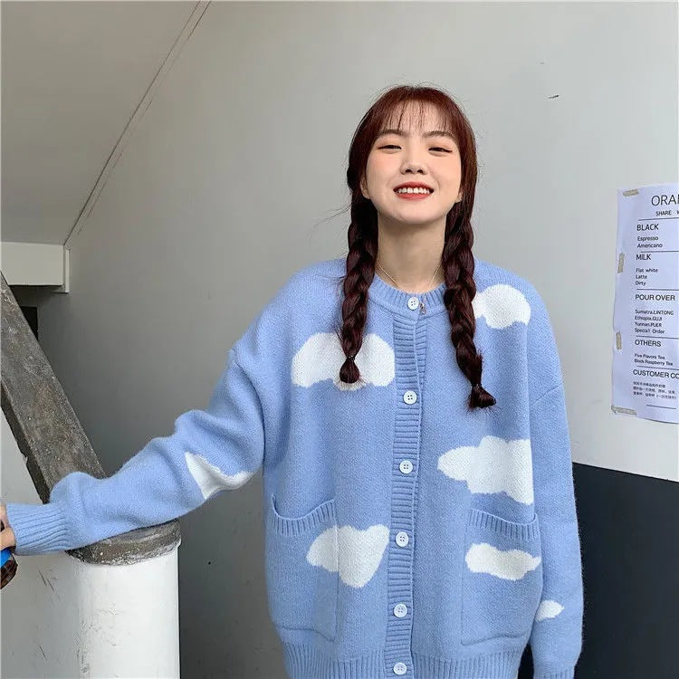 Autumn and Winter New Sweater Women's Loose Cardigan Coat Knitted Sweater 723