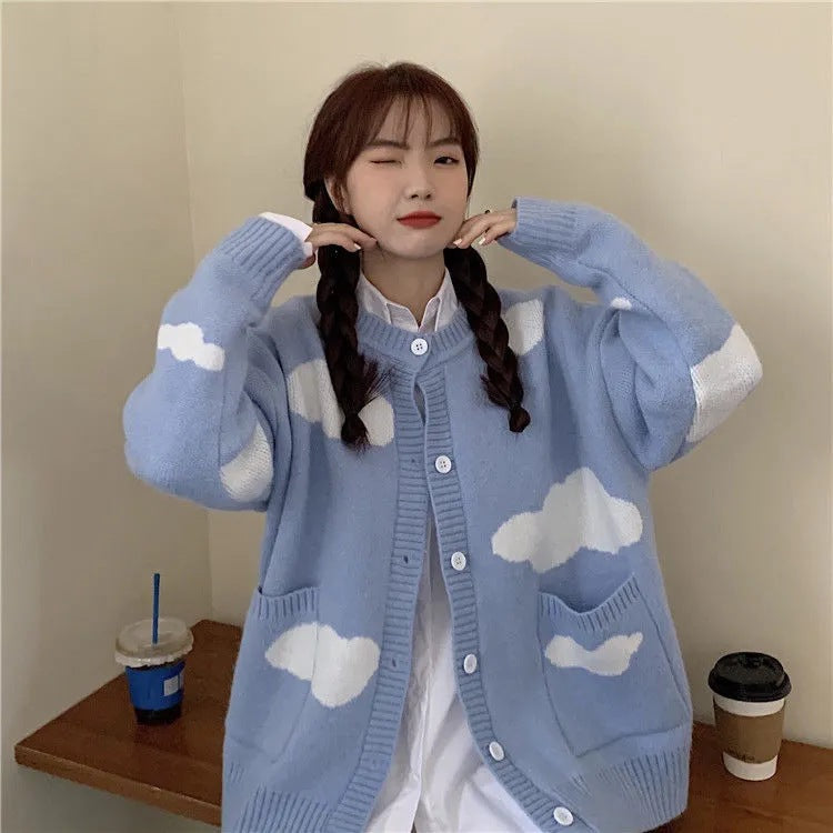 Autumn and Winter New Sweater Women's Loose Cardigan Coat Knitted Sweater 723