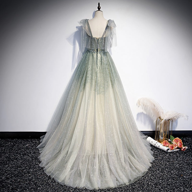 A Line Tulle Long Prom Dress Shiny Formal Evening Dress Party Gown 315
