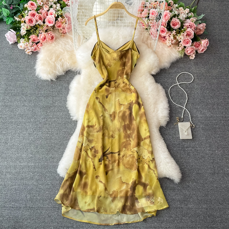Women Summer Elegant French Style Spaghetti Strap Dress 1342