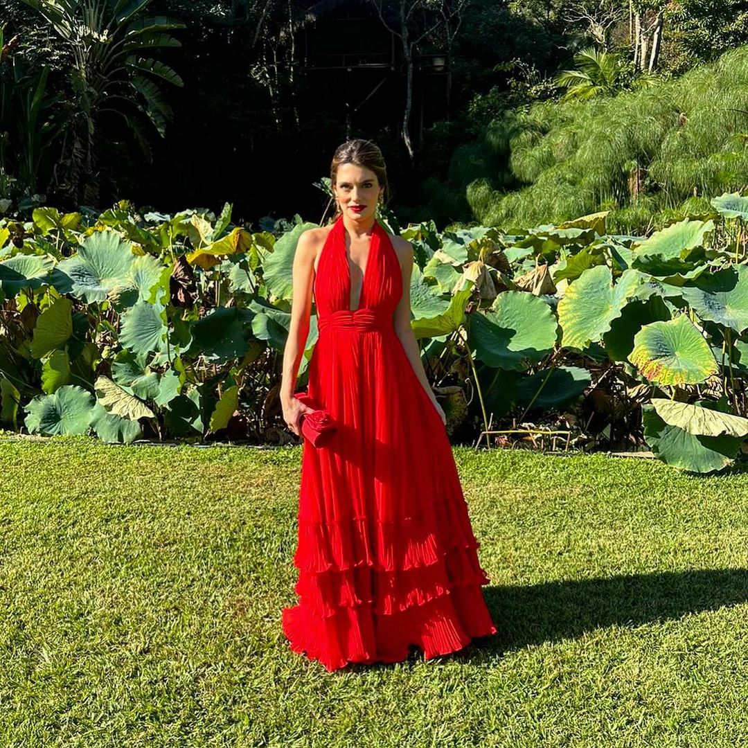 A Line Deep V Neck Pleats Long Prom Dress Red Formal Party Dress J3430