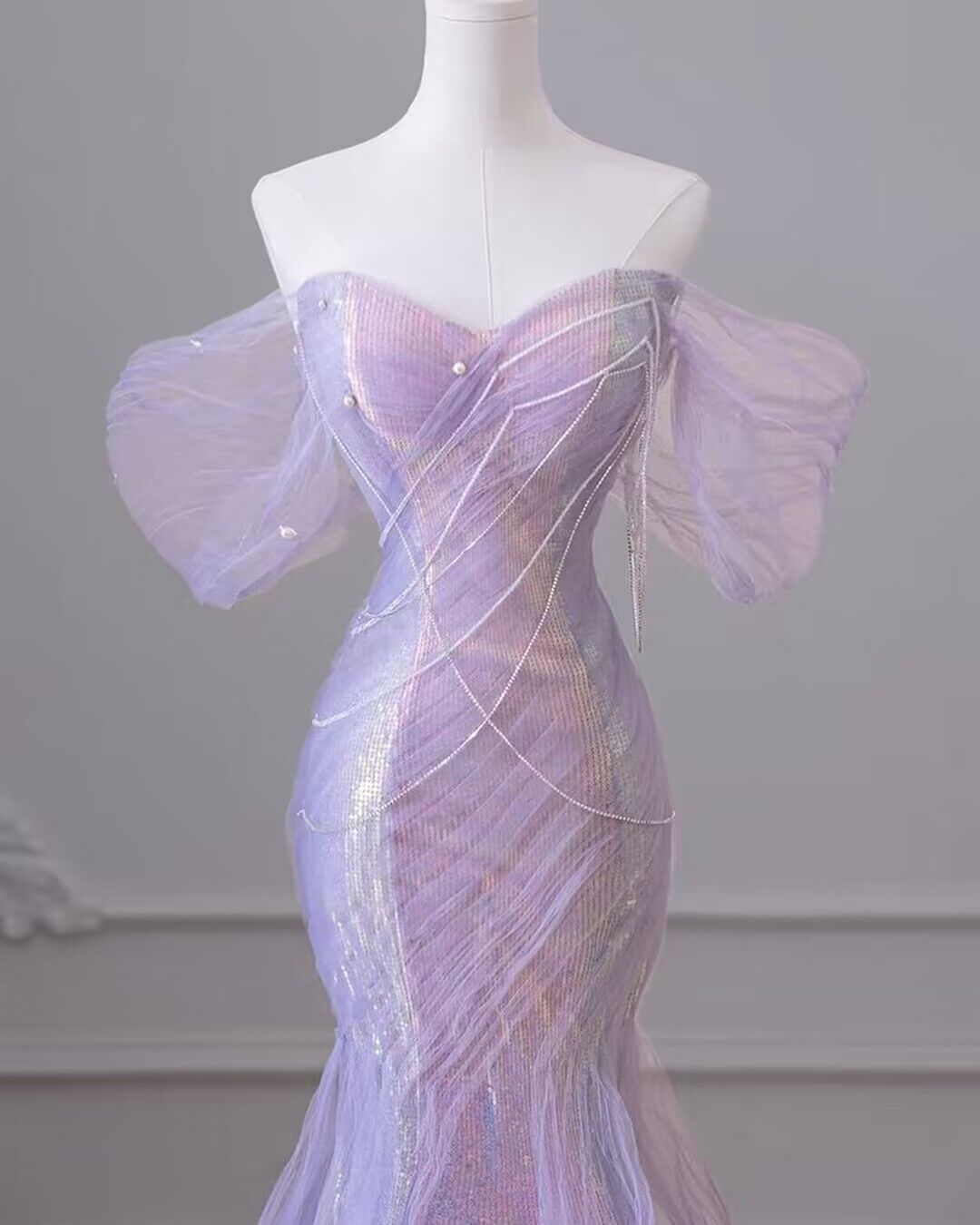 Off The Shoulder Purple Mermaid Long Prom Dresses J2925