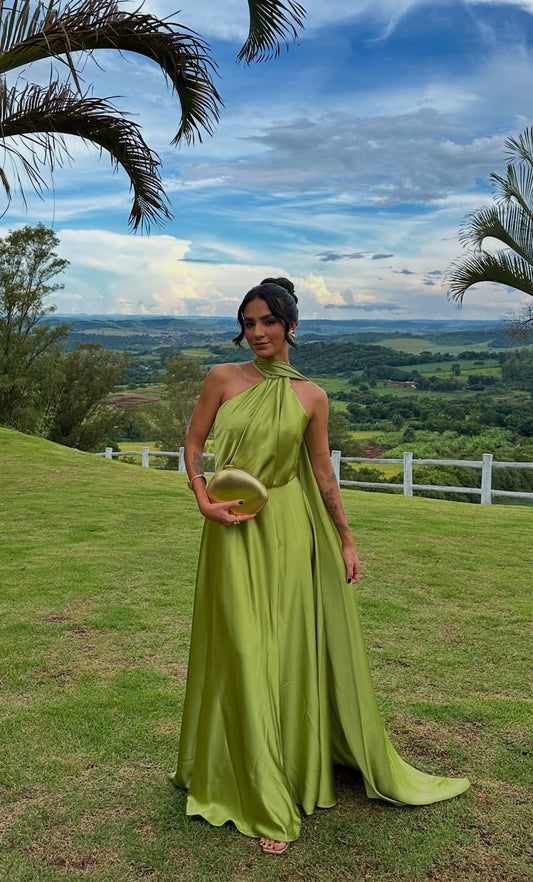 A Line Green Wedding Guest Dress Satin Formal Party Dress J7015