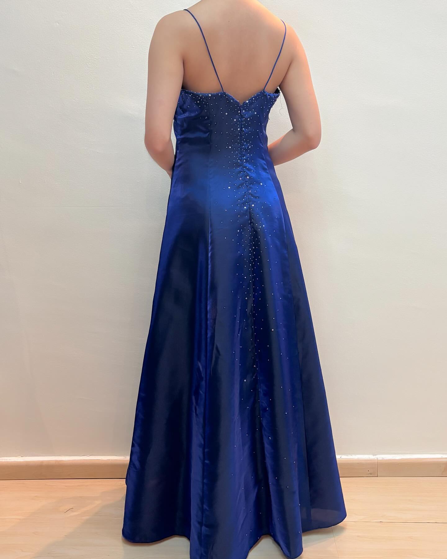 Spaghetti Straps A Line Prom Dress Blue Formal Evening Dress J5899