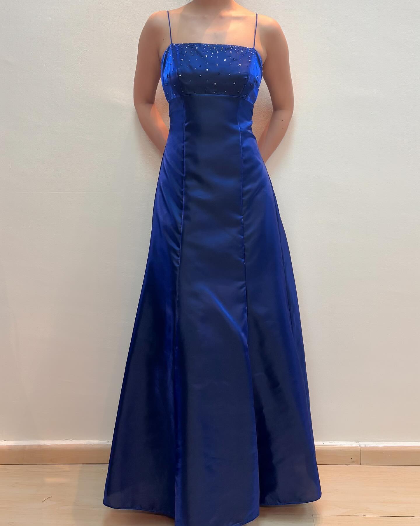 Spaghetti Straps A Line Prom Dress Blue Formal Evening Dress J5899