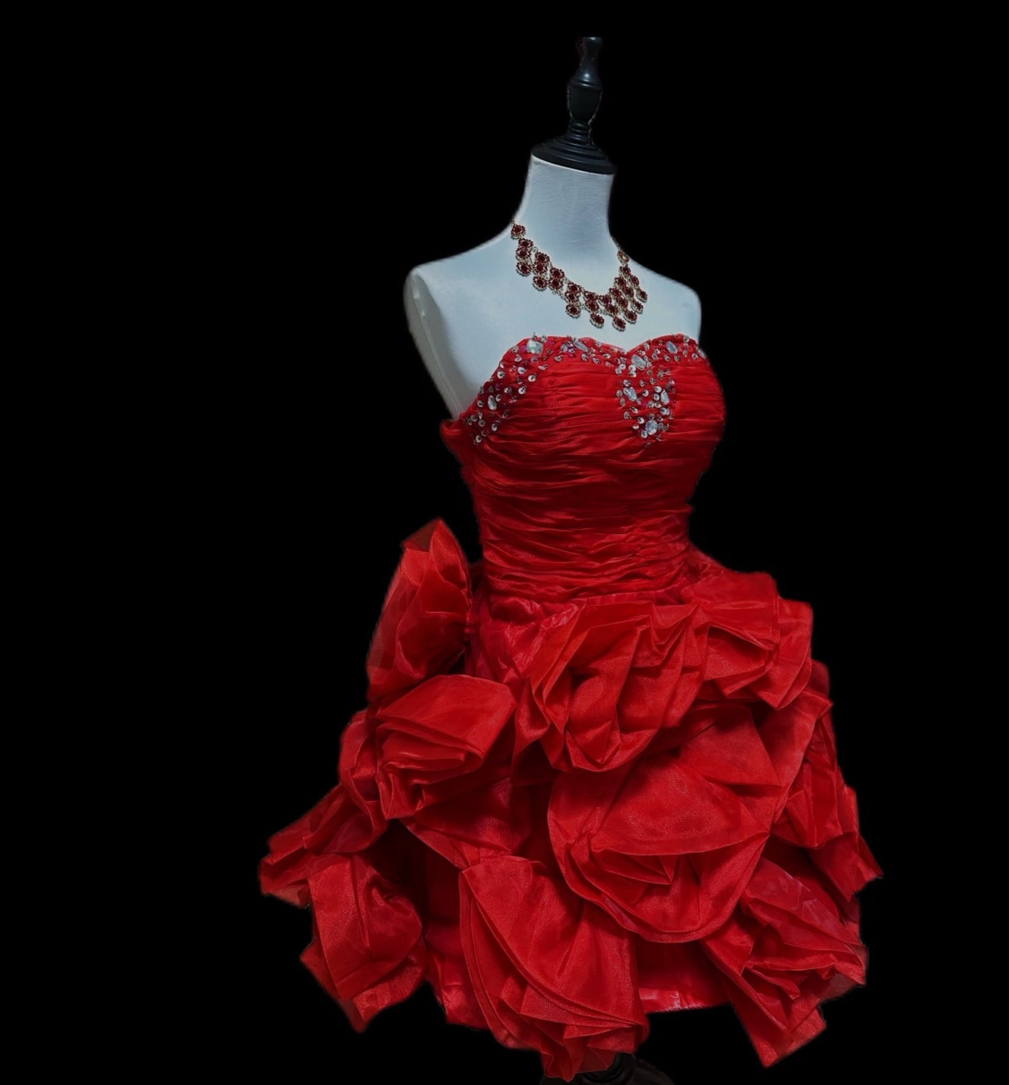 Strapless A Line Red Homecoming Dress Beaded Short Prom Dress J6824