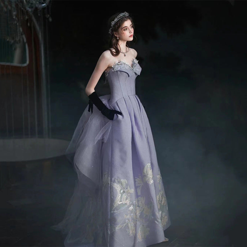 Light Purple Strapless Satin Prom Dress Sweetheart Formal Party Gown 715