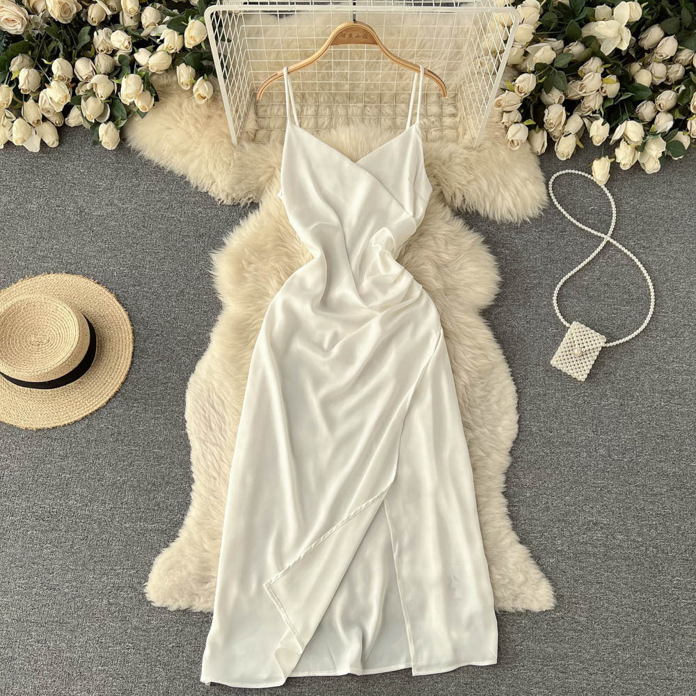 Women's Summer Spaghetti Strap Dress Satin Dress  367