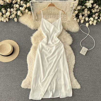 Women's Summer Spaghetti Strap Dress Satin Dress  367