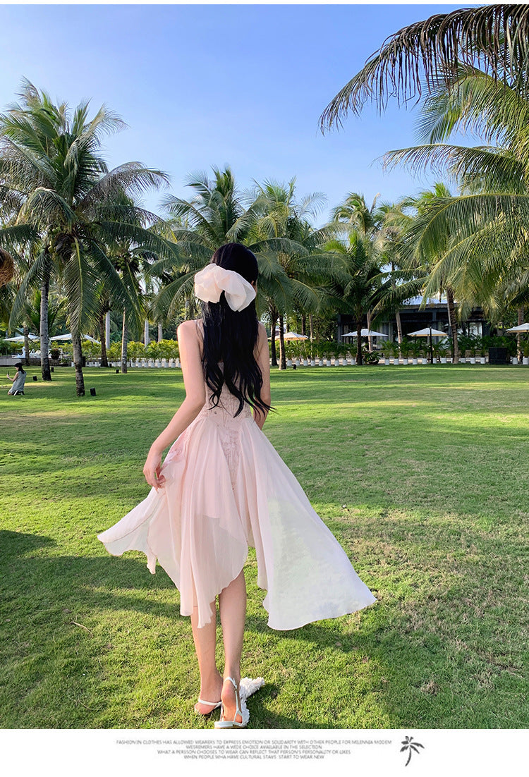 Summer Lace Dress Embroidered Chiffon Spaghetti Strap Fairy Dress 802