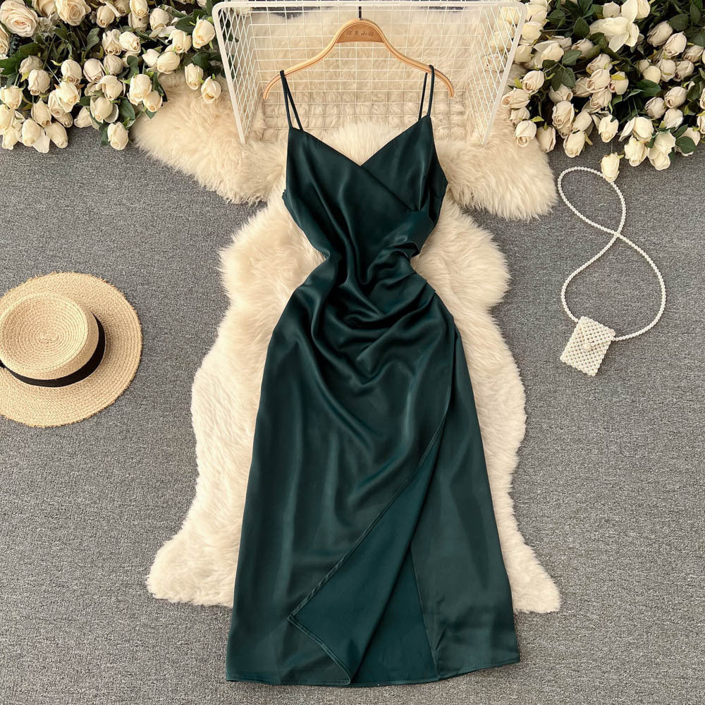 Women's Summer Spaghetti Strap Dress Satin Dress  367