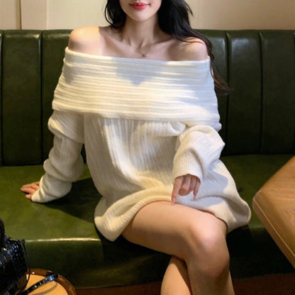 Off The Shoulder New Autumn and Winter Lazy Style Sweater Bottoming Sweater 1903