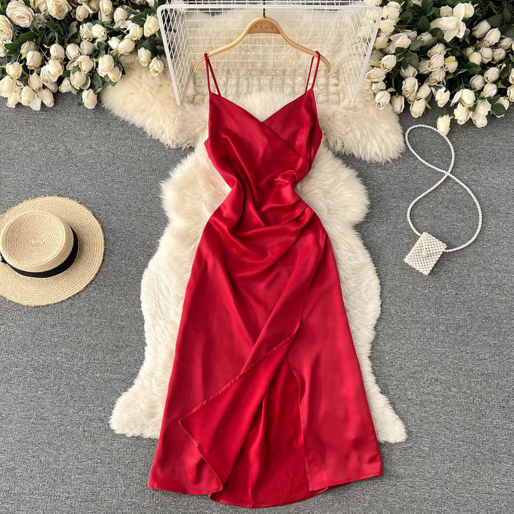 Women's Summer Spaghetti Strap Dress Satin Dress  367