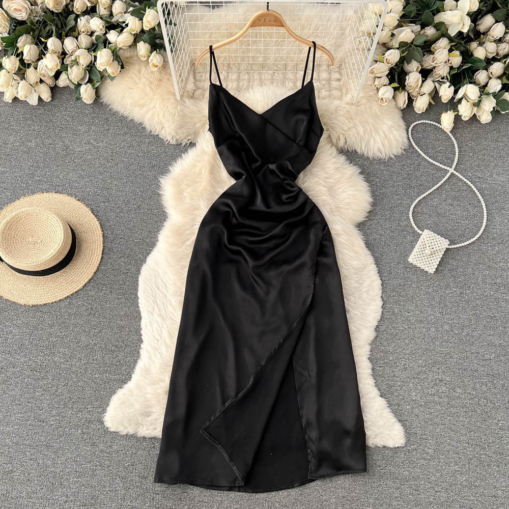 Women's Summer Spaghetti Strap Dress Satin Dress  367