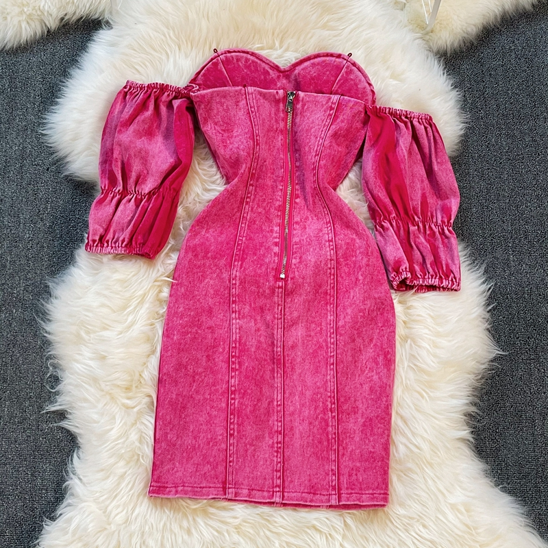 Off-the-shoulder Denim Dress Sheath Short Skirt  871