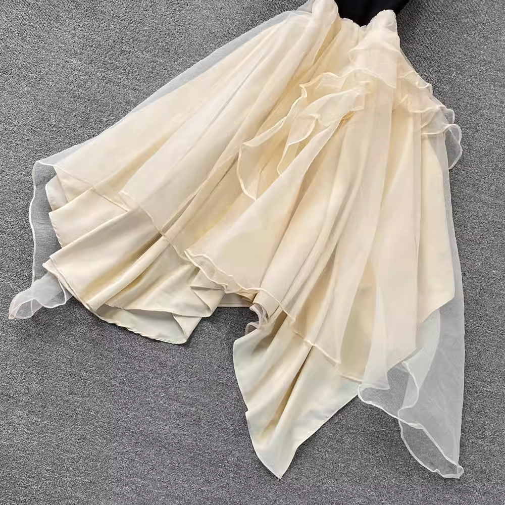 Summer Apricot Spaghetti Strap Skirt Sleeveless A-line Tutu Skirt 946