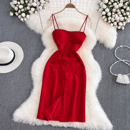 Summer Spaghetti Strap Skirt Sleeveless Backless Sheath Slit Dress  975