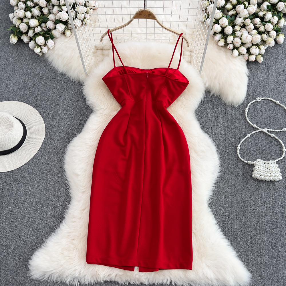 Summer Spaghetti Strap Skirt Sleeveless Backless Sheath Slit Dress  975
