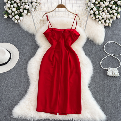 Summer Spaghetti Strap Skirt Sleeveless Backless Sheath Slit Dress  975