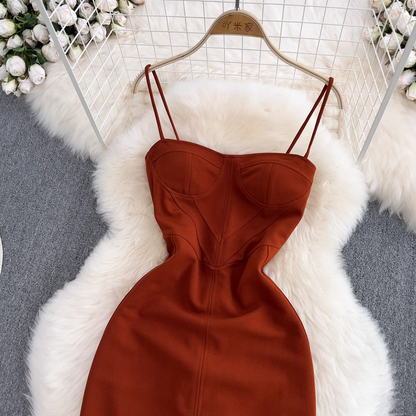 Summer Spaghetti Strap Skirt Sleeveless Backless Sheath Slit Dress  975