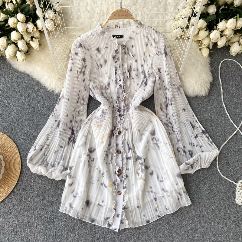 Women Autumn Sexy Elastic V Neck Pattern Long Sleeves Dress 1222