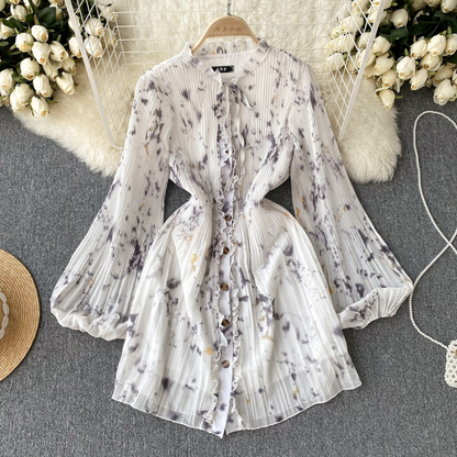 Women Autumn Sexy Elastic V Neck Pattern Long Sleeves Dress 1222