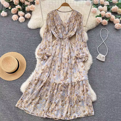 Sweet Floral Fairy Skirt V Neck Spring Dress 1257