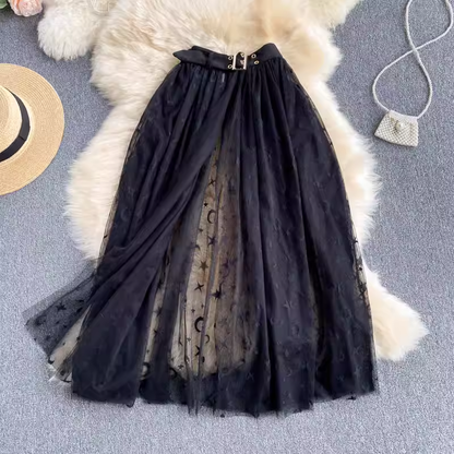 Two Pieces Mesh Puff Sleeve Dress Summer Short Sleeves Dress for Women 1134