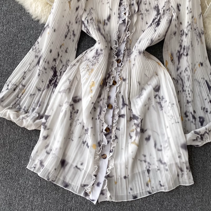 Women Autumn Sexy Elastic V Neck Pattern Long Sleeves Dress 1222