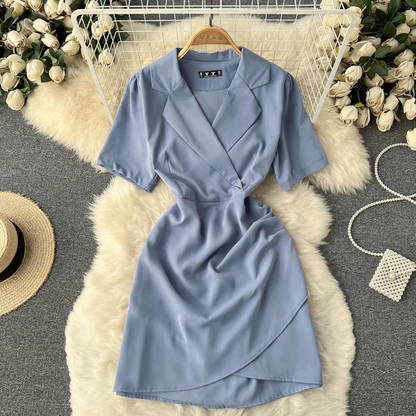 V Neck Summer Irregular Pleated Short Sleeves Sexy Dress 1210