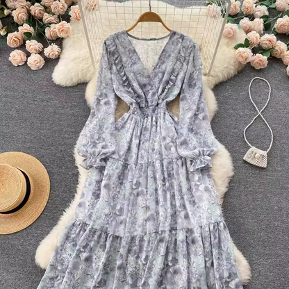 Sweet Floral Fairy Skirt V Neck Spring Dress 1257