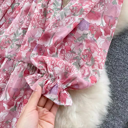 Sweet Floral Fairy Skirt V Neck Spring Dress 1257