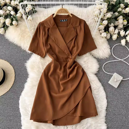 V Neck Summer Irregular Pleated Short Sleeves Sexy Dress 1210