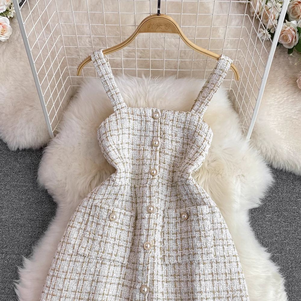 Retro Elegant Sleeveless Plaid A Line Dress for Girl 1502