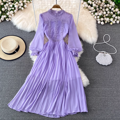 Spring and Autumn Bohemia Style  Lace Chiffon Pleated Dress 1448