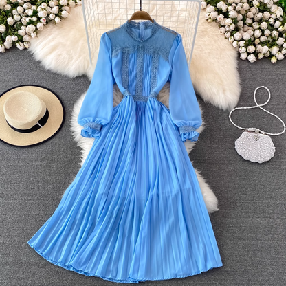 Spring and Autumn Bohemia Style  Lace Chiffon Pleated Dress 1448