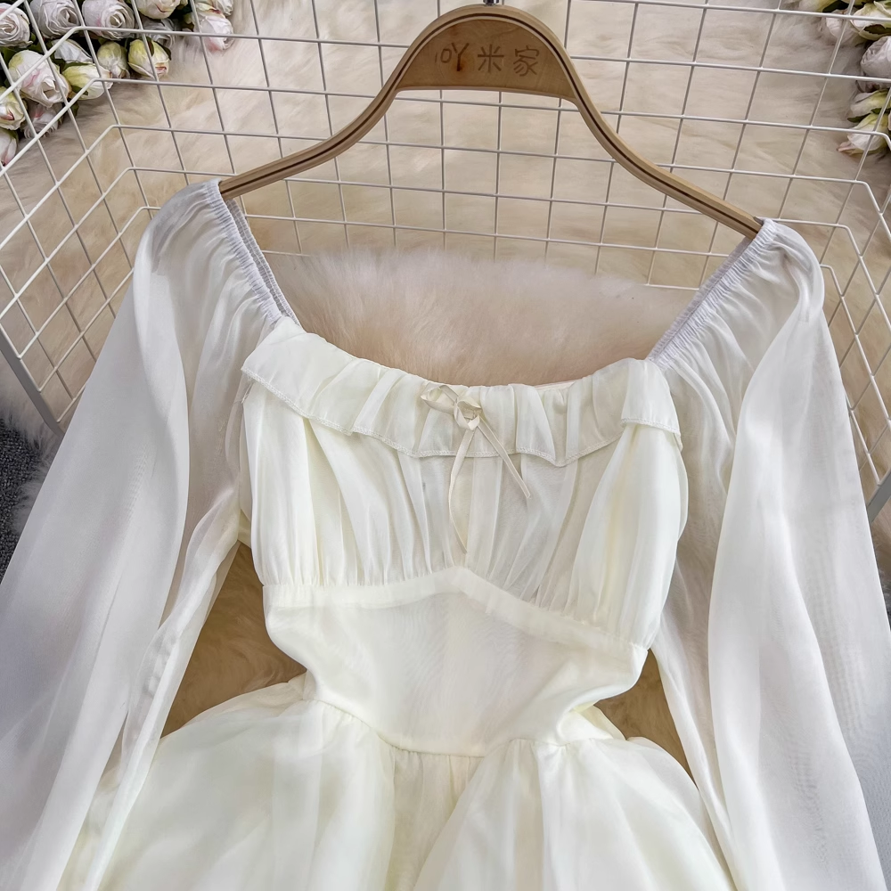 Fairy Long Sleeve Square Neck A Line Ruffle Dress  Fall Dress 1655