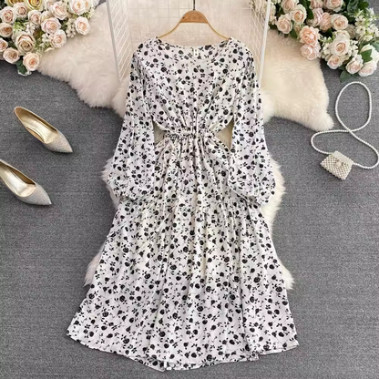Spring Round Neck Pink Elegant Floral Dress 1606