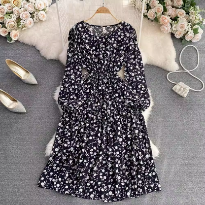 Spring Round Neck Pink Elegant Floral Dress 1606