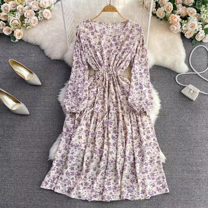 Spring Round Neck Pink Elegant Floral Dress 1606