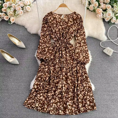 Spring Round Neck Pink Elegant Floral Dress 1606