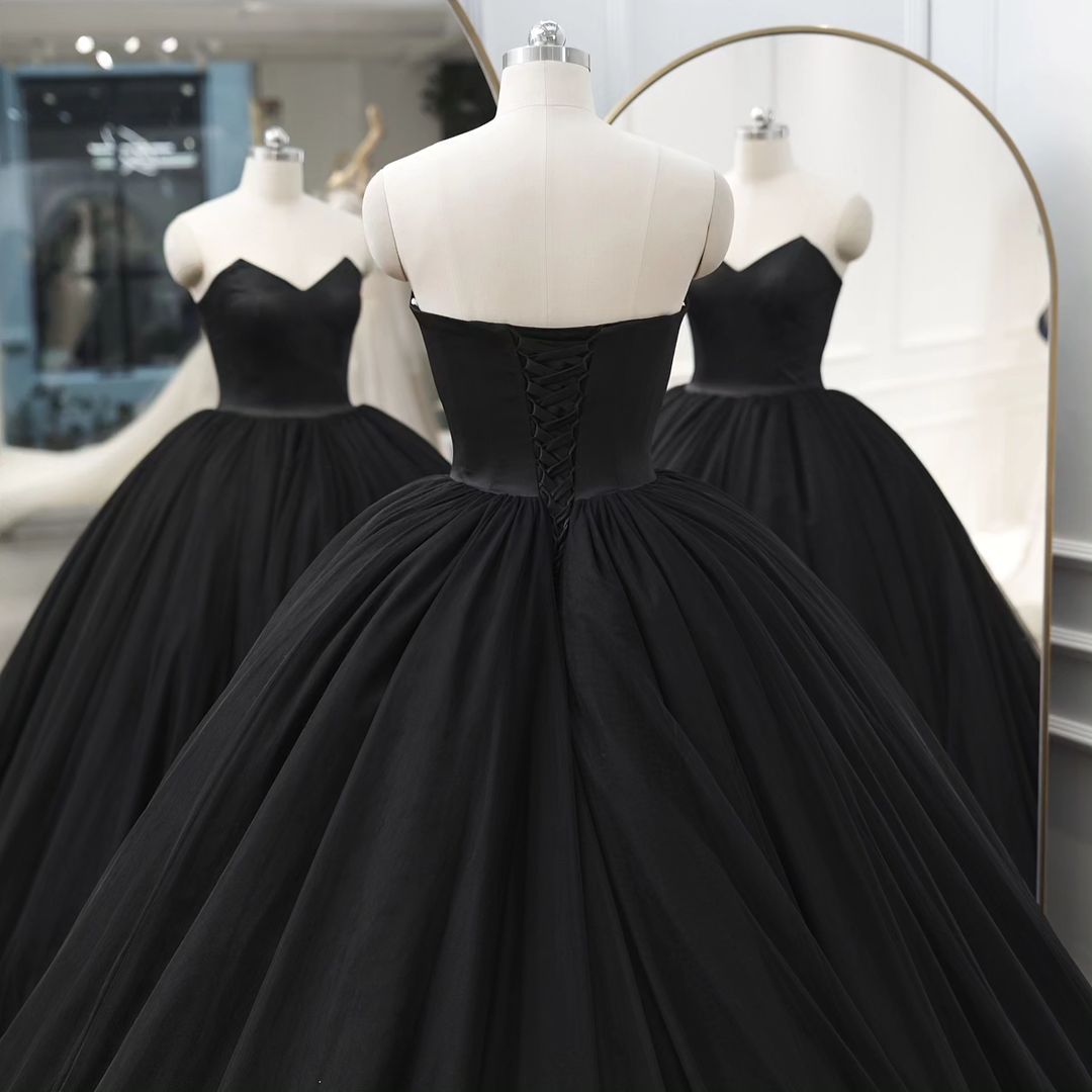 Strapless Black Tulle Birthday Party Dress Sweet 16 Ball Gown J3147