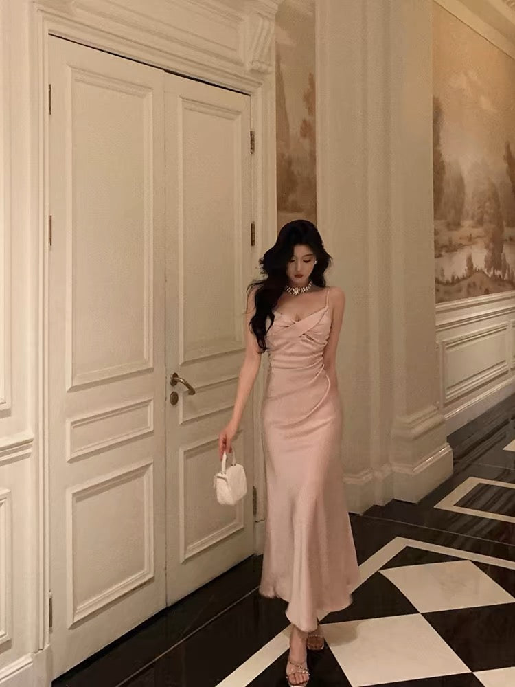 Mermaid Pink Satin Long Prom Dress Formal Party Dress  J3270