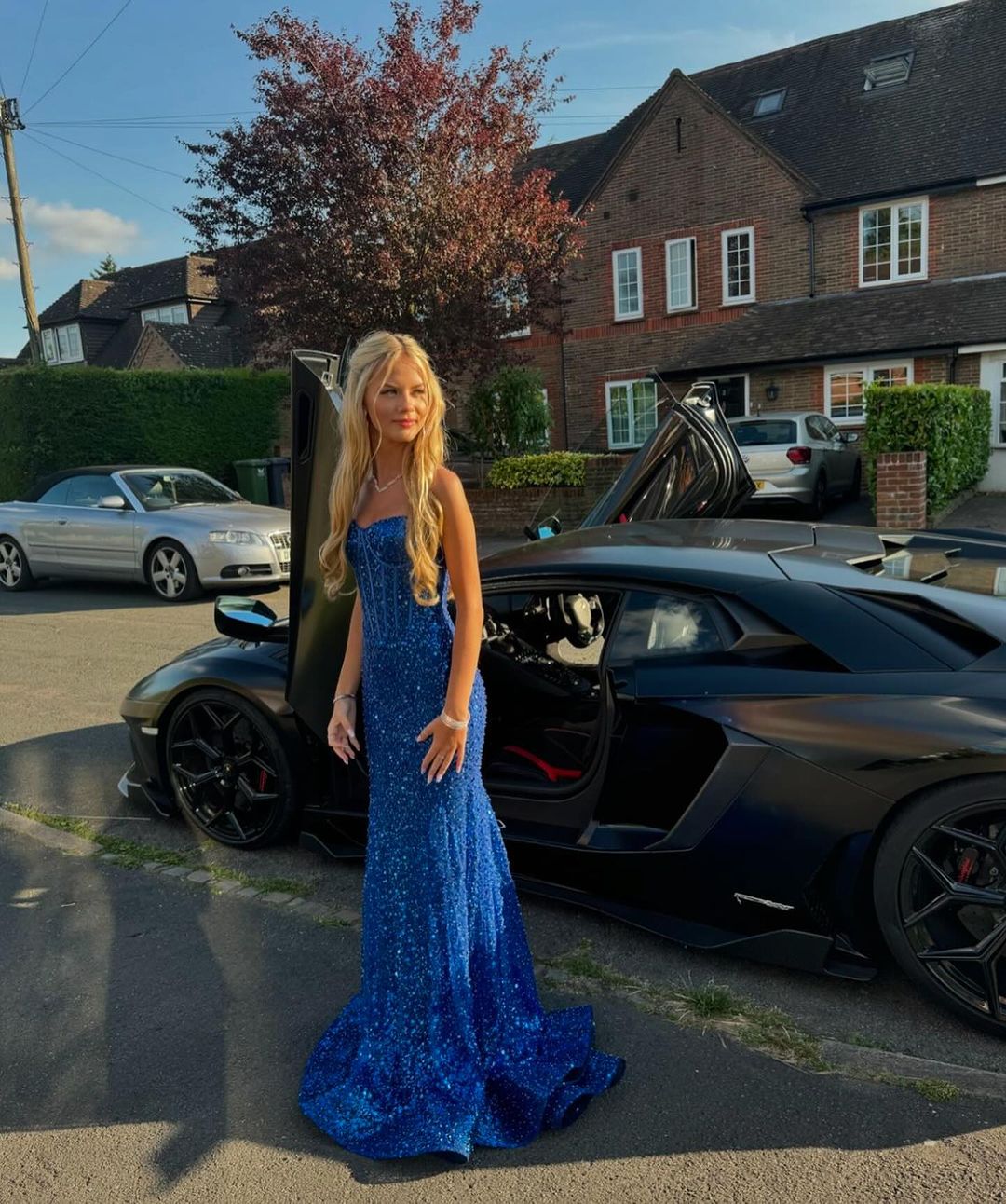Royal Blue Sequin Long Prom Dress Mermaid Evening Party Dress J3598