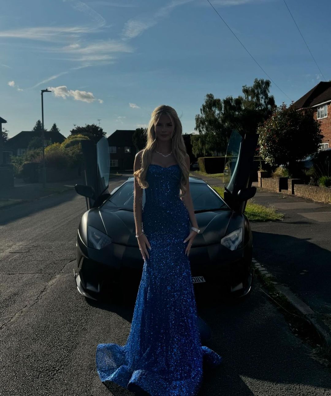 Royal Blue Sequin Long Prom Dress Mermaid Evening Party Dress J3598