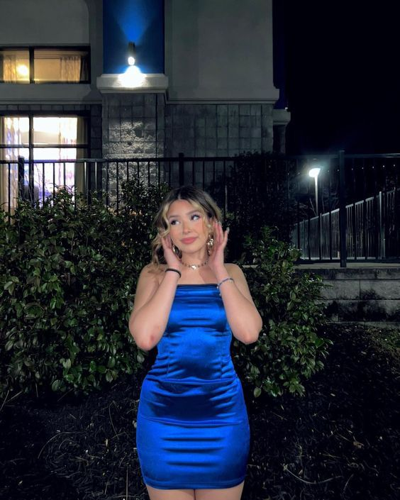 Sheath Strapless Royal Blue Birthday Outfits Homecoming Dress  J3790
