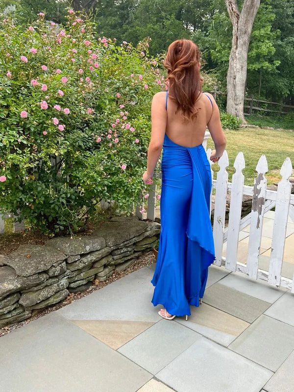 Blue Elegant Mermaid Ball Long Prom Dress Evening Party Gown J3981