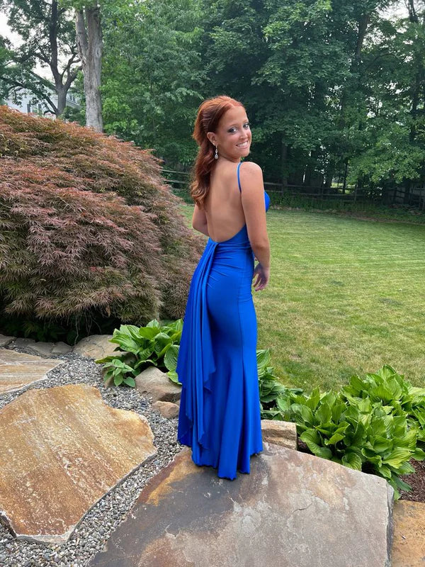 Blue Elegant Mermaid Ball Long Prom Dress Evening Party Gown J3981
