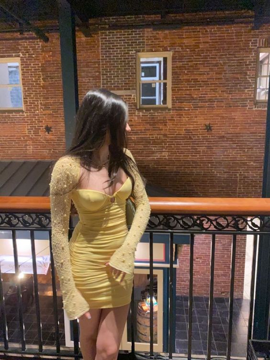 Yellow Long Sleeve Bodycon Party Dress Homecoming Dress J3989